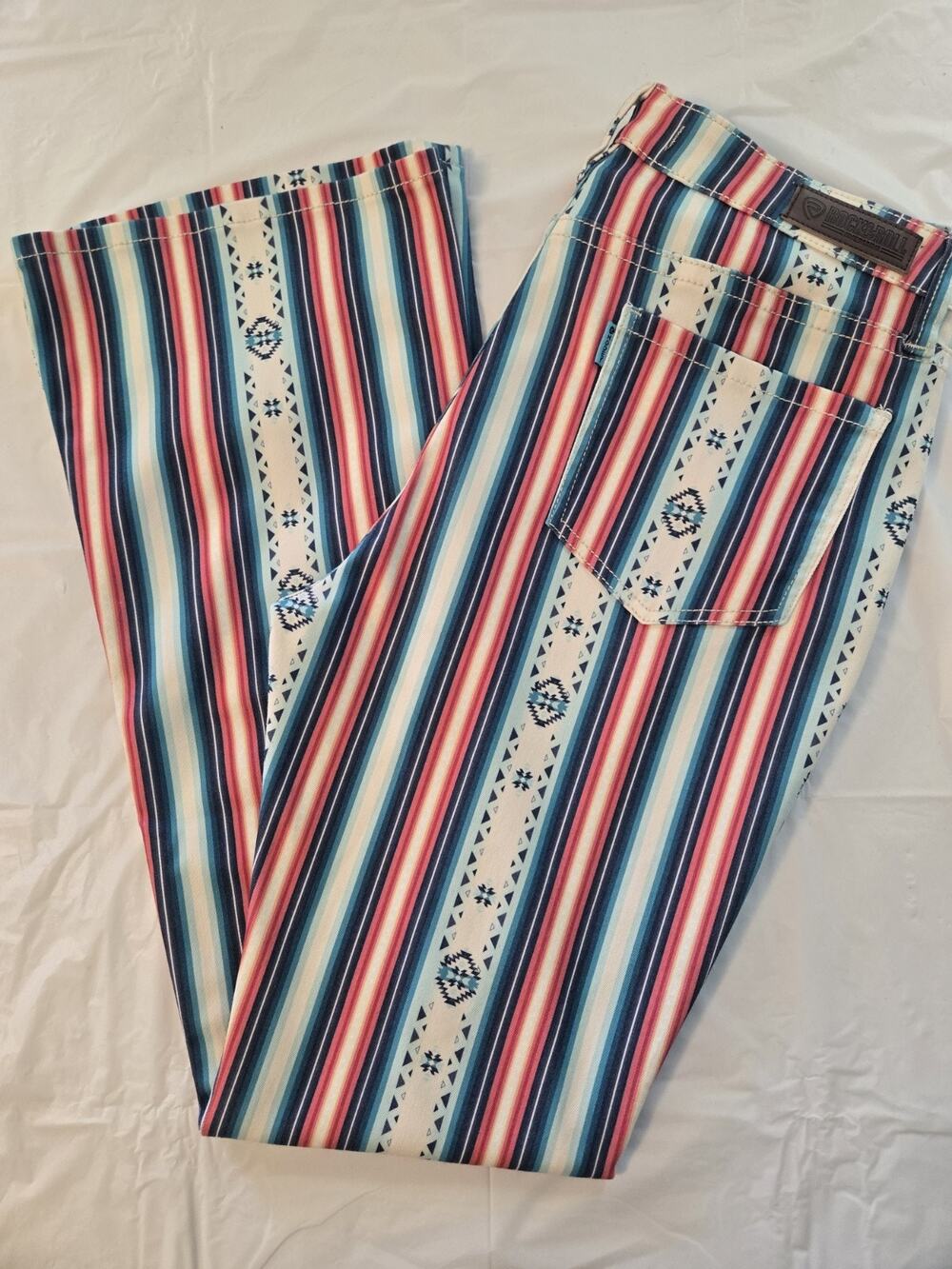 ROCK & ROLL x Hooey Cowgirl Jeans Womens 32x34 Aztec Pinstripe Flare Leg